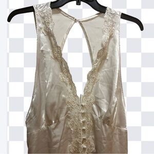 Elegant Victoria Secret Gold Label  Cream Lace Satin long night gown slip dress